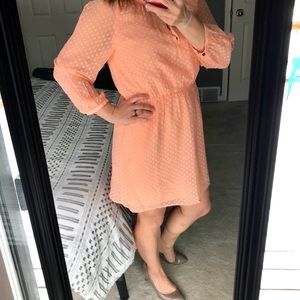 J. CREW Dotted Swiss Sheer Sleeve Dress Peach Sz 8